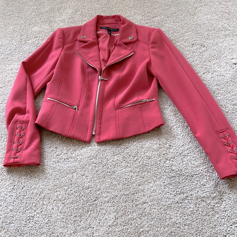 White House Black Market coral moto jacket. Excellent condition size 2